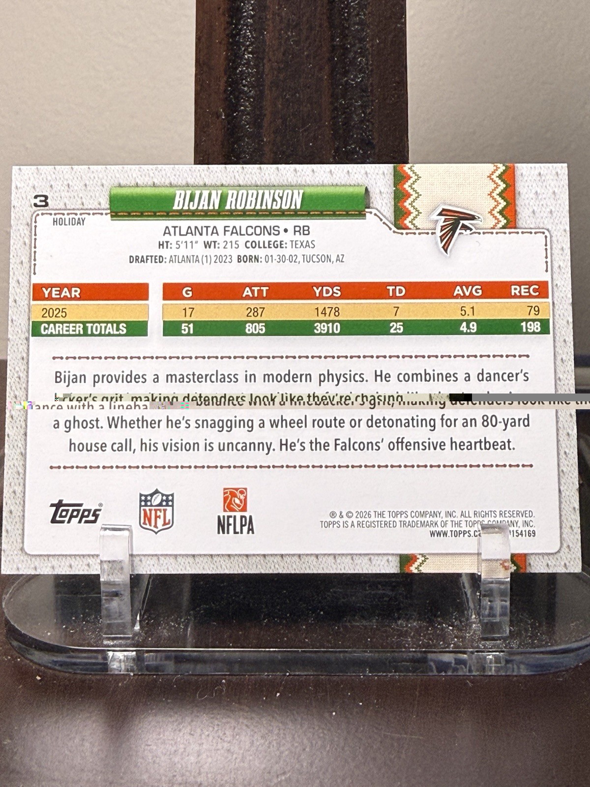 Topps Holiday Bijan Robinson Red Green Back Variation SP #3