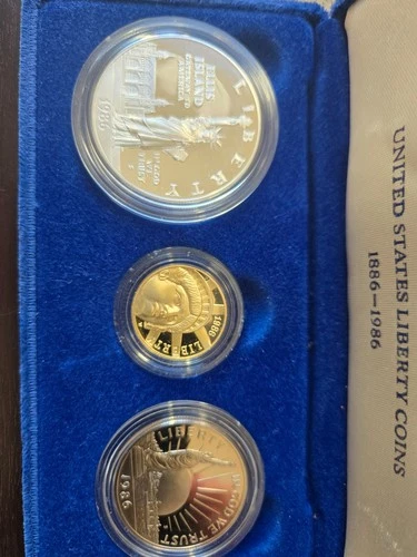 United States Liberty Coins 1886 - 1986 3 Coin Set 0.24 Oz gold, 0.77 Oz Silver