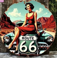 ROUTE 66 ALUMINUM Sign Rustic Metal Sign RETRO Garage Man Cave  GAS DINER OIL