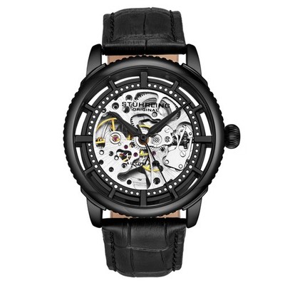 Legacy Automatic Black Skeleton Watch Black/Leather | Black Dial Wristwatch 3933