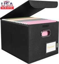 File Organizer Box with Lid, Collapsible File Folder Organizer with Plastic Slid