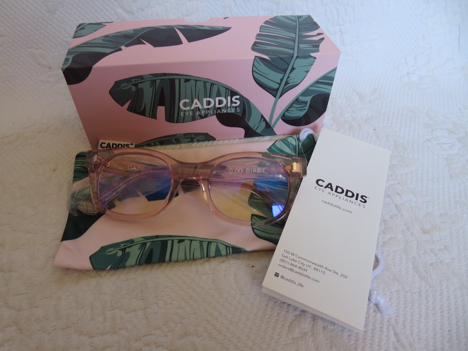 NIB CADDIS THE BIXBY READING GLASSES FRAME POLISHED CLEAR PINK 0.00