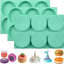 4Inch round Silicone Mold for Baking, 3Pcs Large Silicone Muffin Top Pan Non-Sti