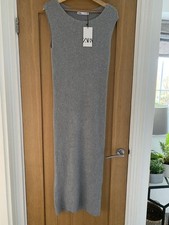 ZARA LONG GREY SLEEVELESS MAXI KNIT DRESS - LARGE L NEW 3859/108/802