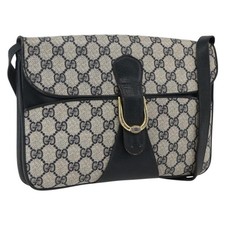 GUCCI GG Supreme Shoulder Bag PVC Navy Gold Auth 173579