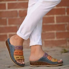 Open-Toe Wedge Sandals Comfortable 3cm Low Heel Summer Slippers for Women