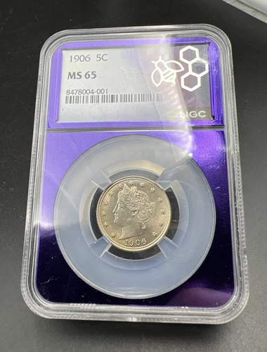 1906 5c Liberty V Nickel NGC MS65 Certified purple holder