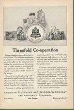Magazine Ad - 1918 - AT&T / Bell System - Threefold Co-operation