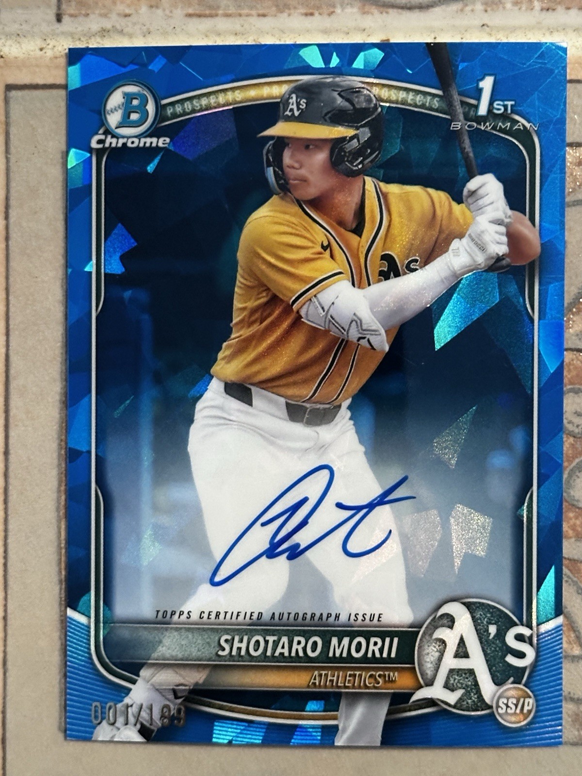 2025 Bowman 1st Chrome Sapphire Shotaro Morii Auto #01/199 CPA-SM Athletics SP