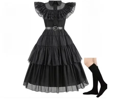 2024 Halloween Girl BLACK DRESS Wednesday Party Costume Fancy Dress 5-6Y (120)