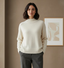 NEW Loft Sweater Cream Mock Neck Oversized Cottage Cozy Earthy Minimalist XS
