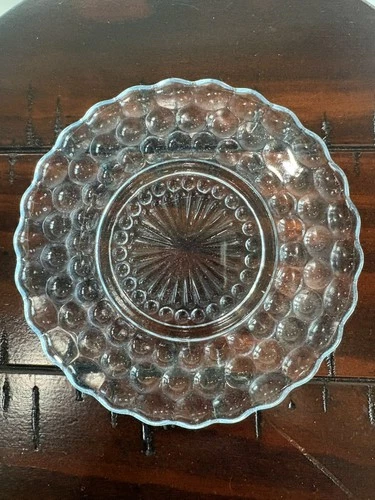 Vintage Set of 4 Anchor Hocking Blue Bubble Bread & Butter/ Dessert Plates