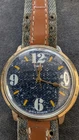 Vintage Timex Denim Dial Mechanical Watch 34mm USA Runs Blue Strap Retro