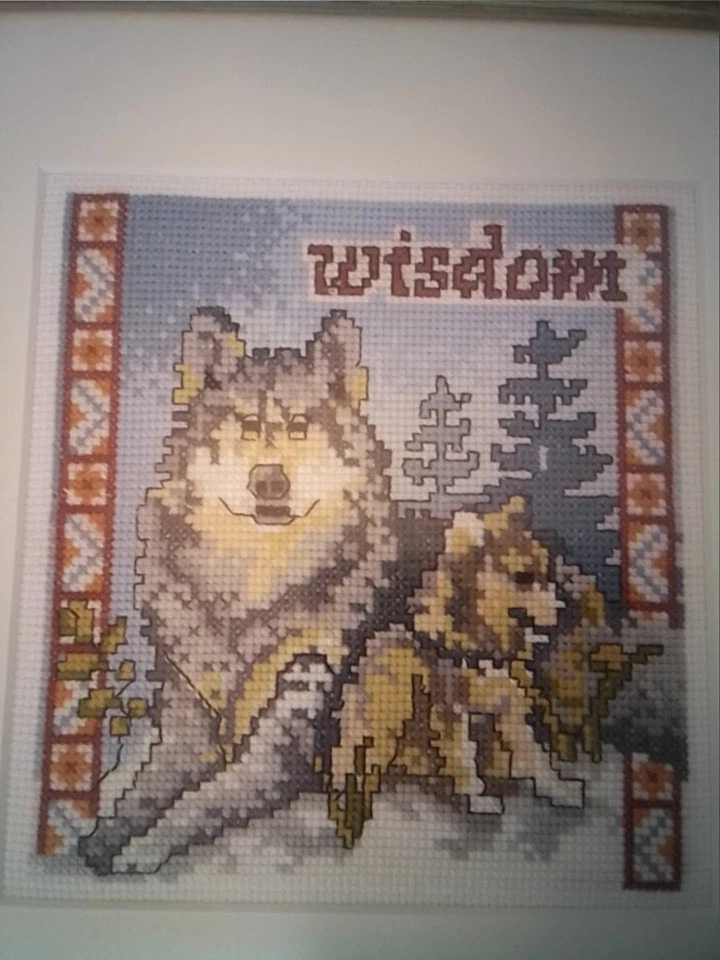 Framed Cross Stich Picture, a Pair Of Wolves 'wisdom' EXC ❤️ CHARITY  - Image 2 of 4