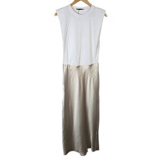 Zara White Cotton Muscle Tee Satin Skirt Mixed Media Maxi Dress Small