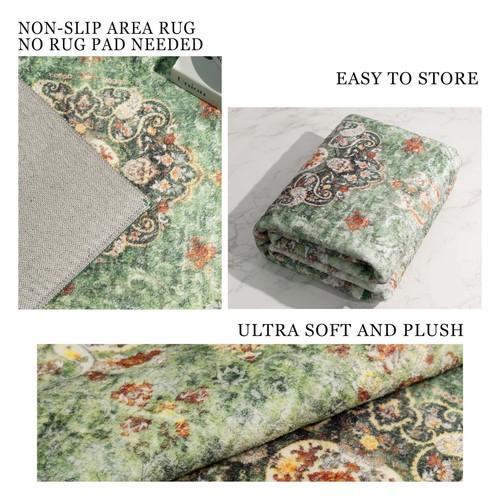Green Rug 4'x6.5',Washable Area Rugs for Bedroom Living Room Kitchen Entryway... - Foto 6 di 6