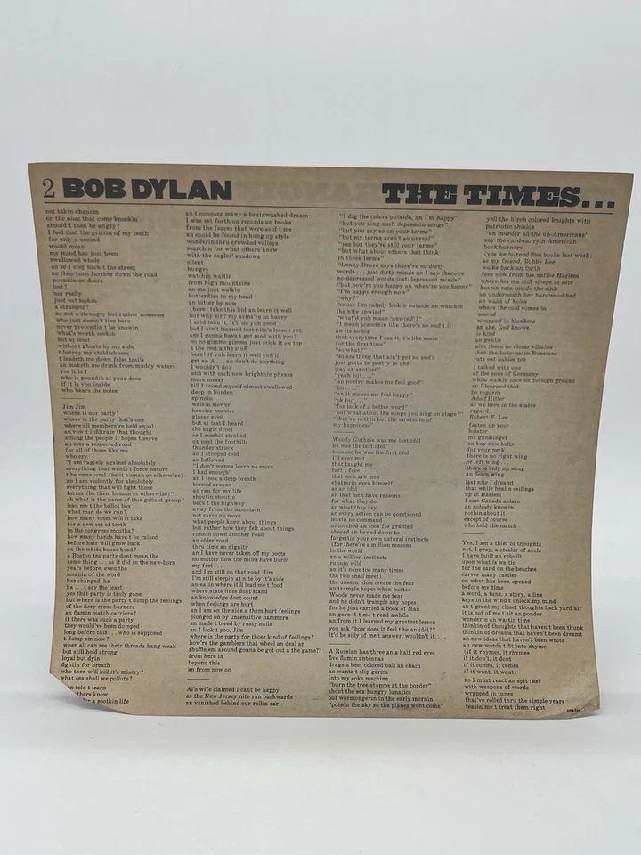 BOB DYLAN THE TIMES THEY ARE A-CHANGIN 12" LP VG VINYL RECORD COLUMBIA w/INSERT - Image 4 of 4