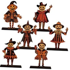 6pcs Vintage Halloween Decor for Home Wood Table Centerpieces