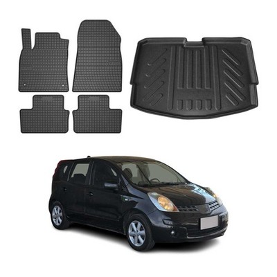 Fußmatten & Kofferraumwanne Set für Nissan Note E12 2012-2016 Gummi Schwarz 5x