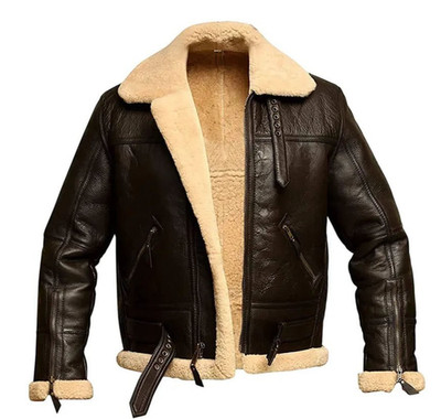 Men s Brown Shearling Aviator B3 Bomber Jacket Real Leather Flying Winter Coat