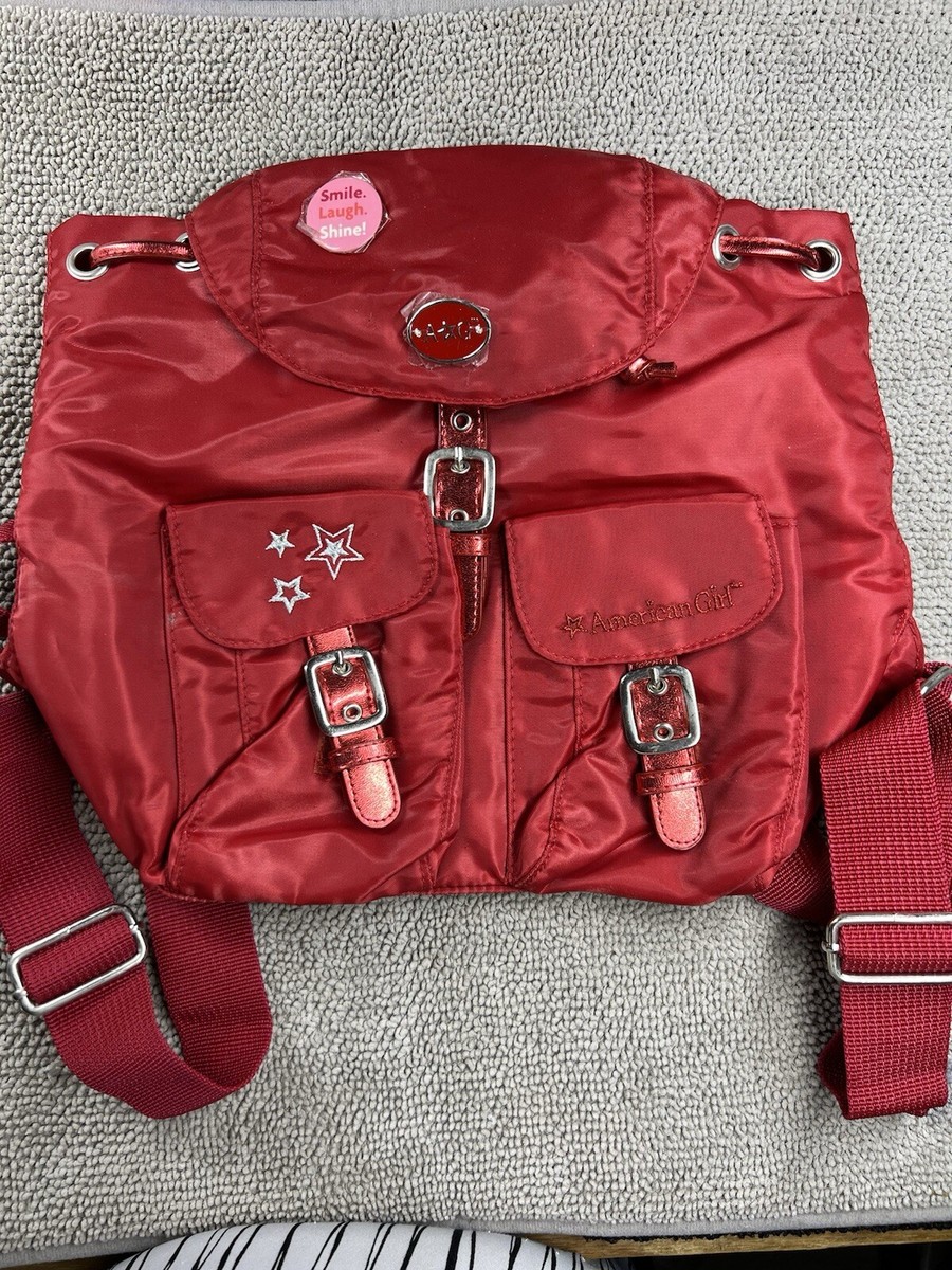 American Girl Red Mini Backpack with Snap Closure and Decorative Pins