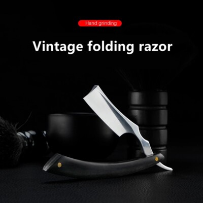 Straight Blade Barber Razor Pocket Knife Shaving Cut Throat Wood Handle Man Gift