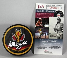 ANDREW MANGIAPANE SIGNED CALGARY FLAMES REVERSE RETRO Puck AUTOGRAPHED +JSA COA