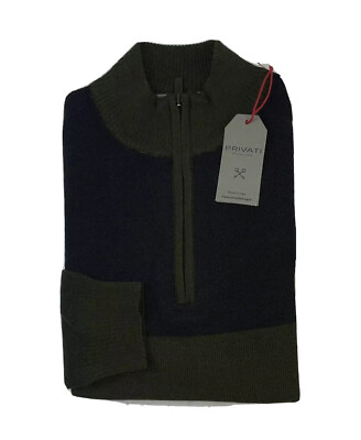 Privati Firenze Green Navy Merino Wool 3/4th Zip Sweater Size Mens M NWT
