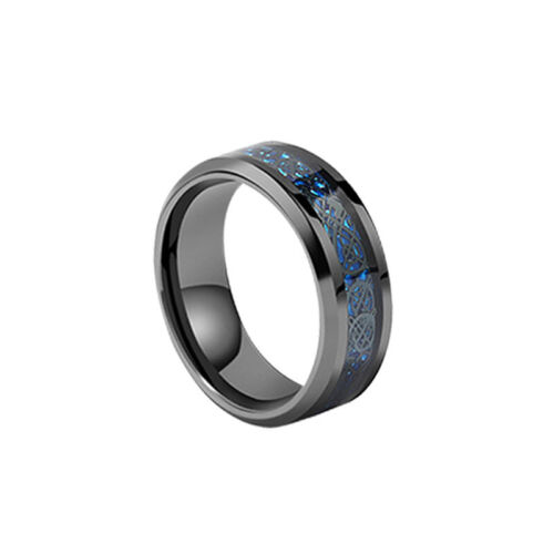 blue Cool Mens Stainless Steel Carbon Fiber Dragon Rings punk jewelry size 11 - Photo 1 sur 6