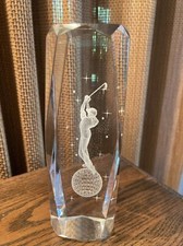 Large CRYSTAL PAPERWEIGHT 3-D Laser Etched GOLFER GOLF BALL Inside