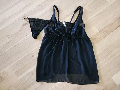 Cacique Lingerie Size 22/24 Sheer Mesh Nightie Babydoll & Thong Panties Black