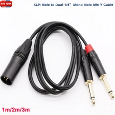 XLR Male to Dual 1/4" 6.35mm TS Mono Y Splitter Microphone Cable US
