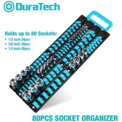 DURATECH 80PC Socket Holder Organizer 1/4" 3/8" 1/2" Drive Socket Organizer Tray