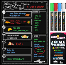 Magnetic Dry Erase Menu Board for Fridge Includes 4 Liquid Chalk Markers - Weekl