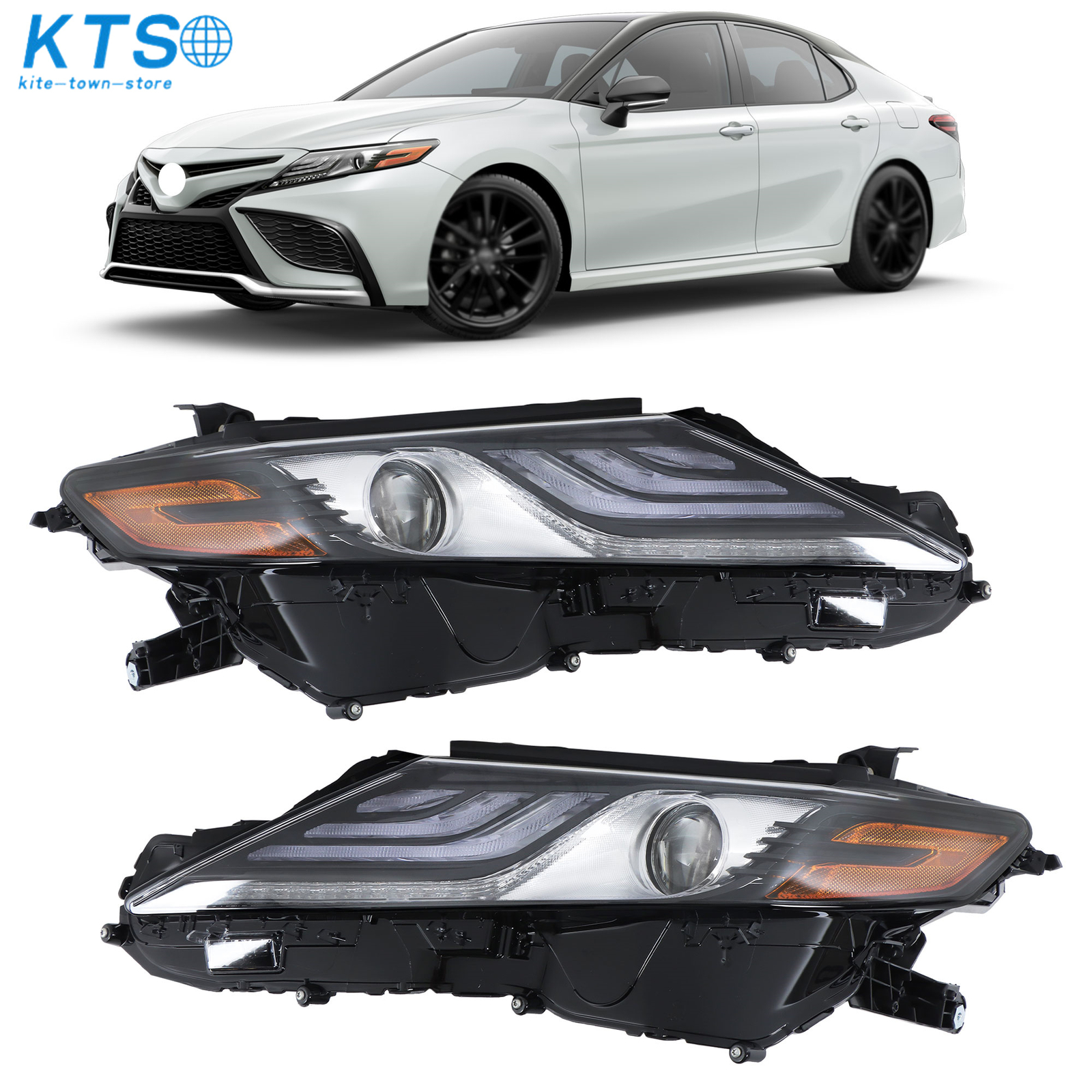 Full LED Headlight Assembly For 2021 2022 Toyota Camry XSE XLE Pair Black