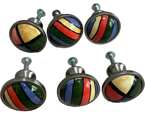 Set Of 6 Cabinet Round Door Knobs Striped Colorful