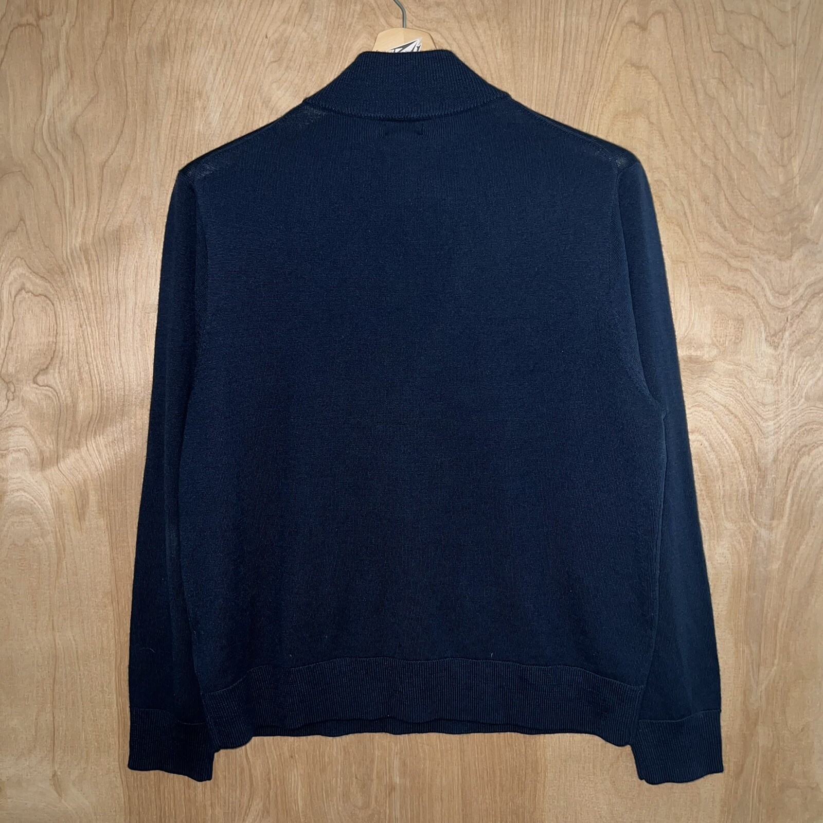 MEN’S J. CREW MERINO WOOL BLEND 1/4 ZIP KNIT DESIGNER SWEATER NAVY BLUE
