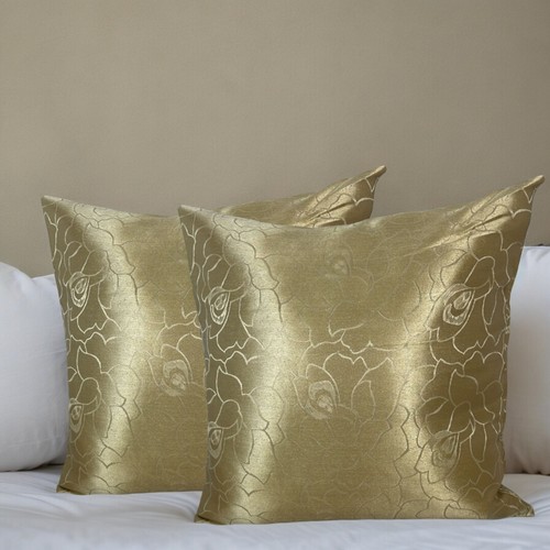 Cushion Covers Gold - Set of 4 Shimmer Floral 16 x 16" 40 x 40 cm Elegant Design - Picture 5 of 10