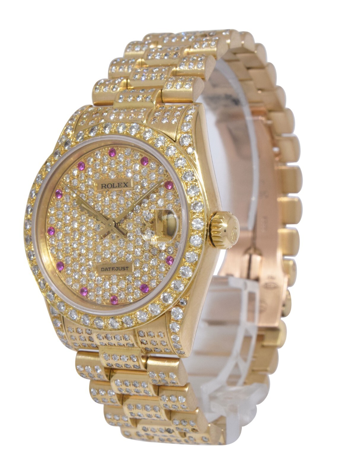 Rolex Datejust President 18k Yellow Gold Diamond Iced Out Ruby 31mm Watch 68278 image 3