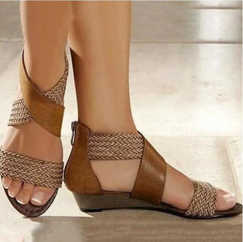 Women Fashion Weave Zipper Sandals Wedge Heel Low Heels Casual Beach Shoes New - Picture 3 of 24
