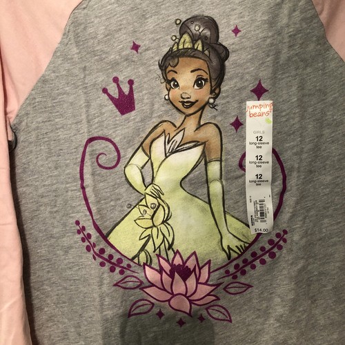 NWT~ Size 12 Disney Jumping Beans Tiana Long Sleeve Raglan Shirt Gray Pink Frog - Picture 2 of 5