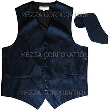 New Men's paisley formal Tuxedo Vest Waistcoat Necktie Navy blue wedding formal