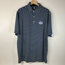 FootJoy FJ Performance Golf Polo Shirt Blue Striped Embroidered Mens Large L