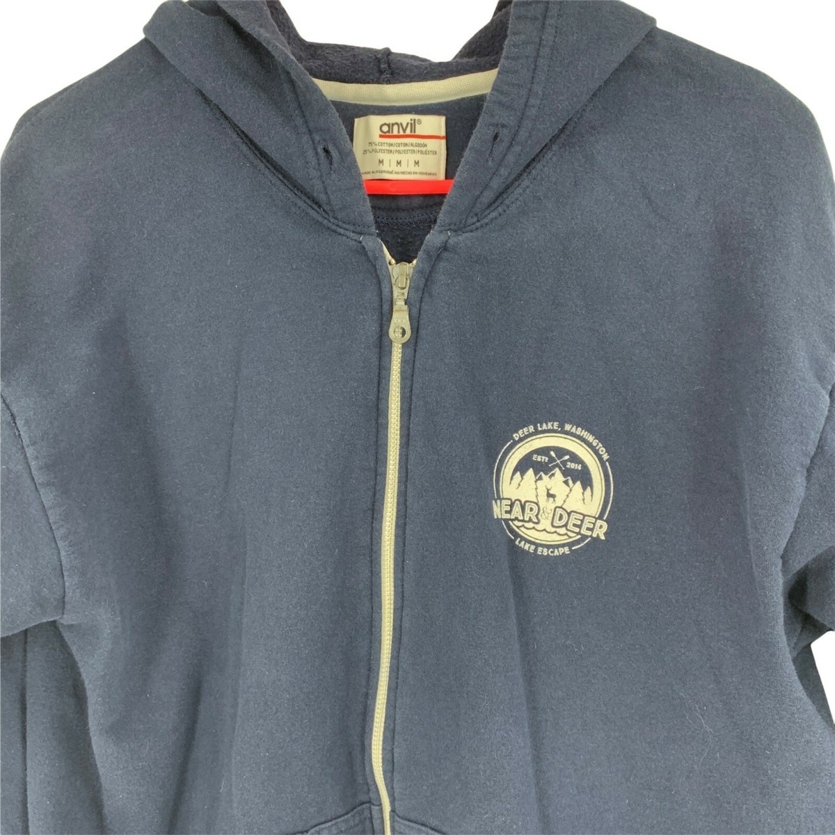 Navy Anvil Hoodie Sweatshirt Graphic Deer Lake WA Souvenir Full