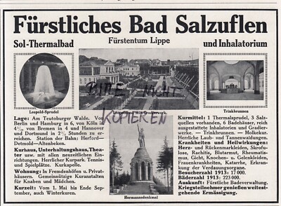BAD SALZSUFLEN, Werbung 1916, Sol-Thermalbad Bad Salzuflen Inhalatorium