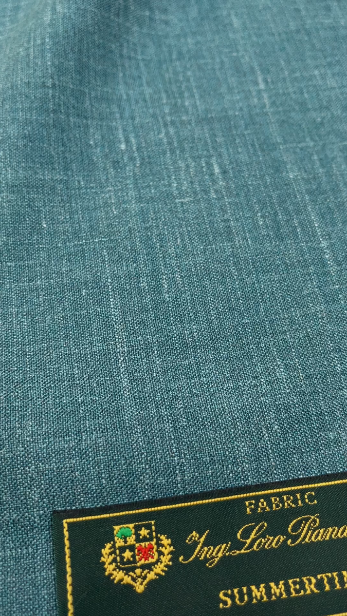 LORO PIANA SUMMERTIME Suiting Fabric Aqua BLUE Wool Silk Linen