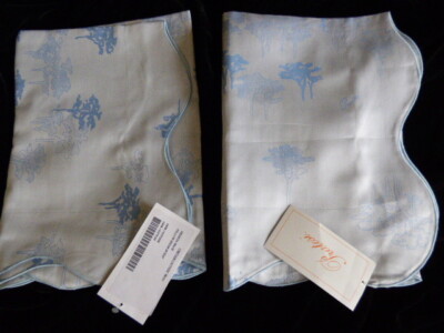 Pratesi Mini Kissenhülle PAAR Platin Blau Baumwolle Jacquard Wellenrand Schein NEU