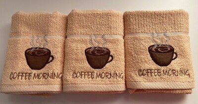 3er Pack Kaffee Morgen Küche Geschirrtuch in Biege 100% Baumwolle 40cm x 70cm