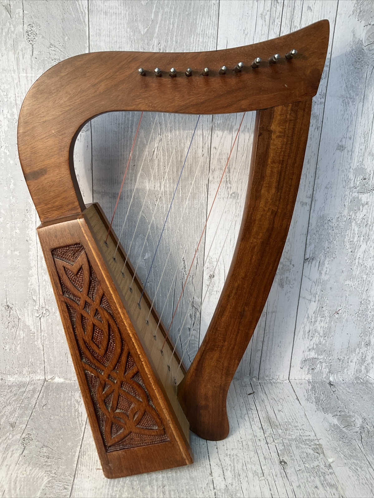 Knee Harp Wooden 10 String Carved Celtic Knot Design eBay