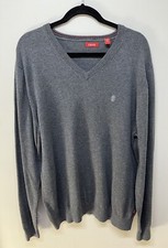  L IZOD Men  s Gray V Neck Long Sleeve Pullover Sweater, 100 Cotton, VGC